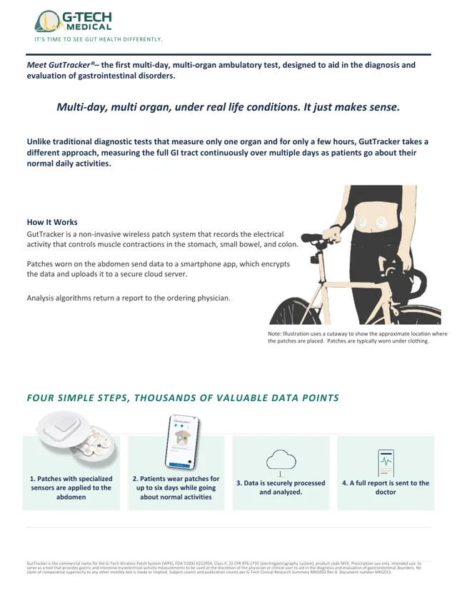 Front page of the GutTracker Overview one-pager. Activate to open the full PDF.